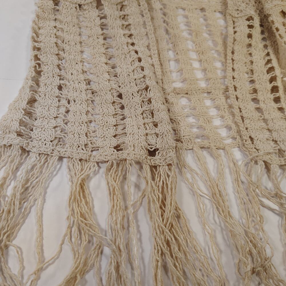 Boho Festival Cato Sz Md Cream Crochet Medallion Flower Fringe Vest Hippie Vibe - Picture 7 of 11